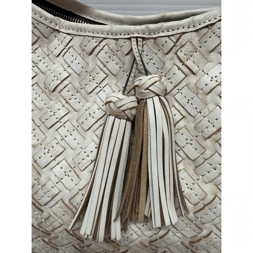 Patricia‎ Nash Large White Braided Stitch Marcellina Leather Hobo Bag & WALLET!
